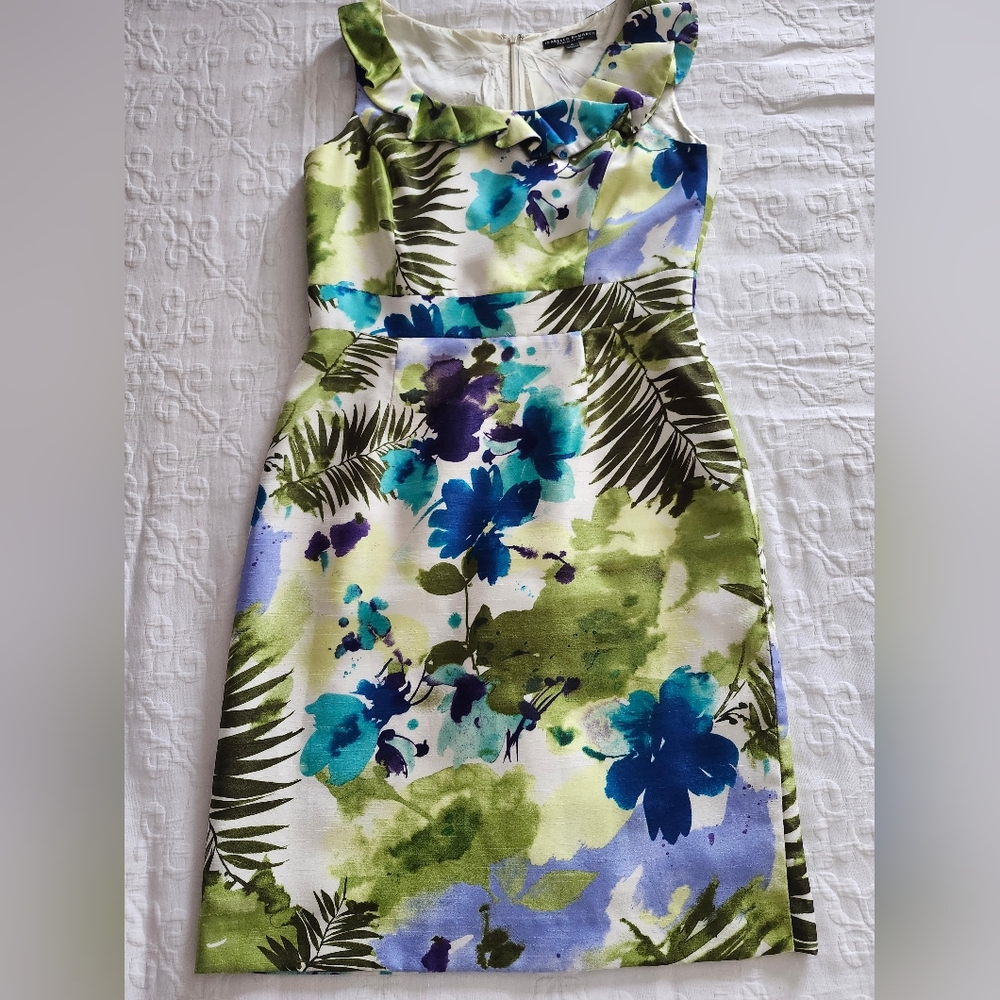 Isabella DeMarco floral multicolor fully lined ruffled neck size 8